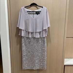 Alex Evenings Lavender/Grey and Silver Layered Dress